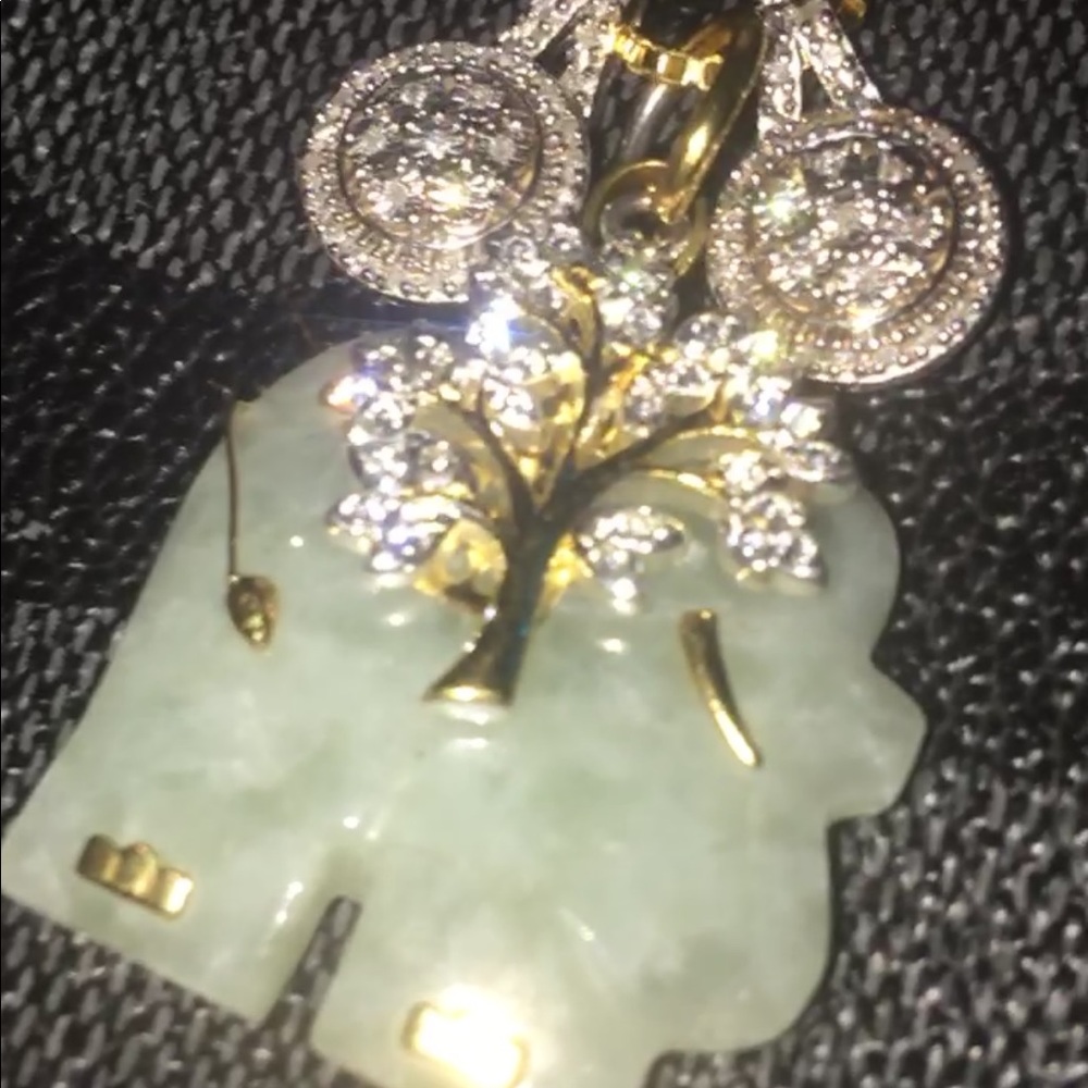 Personal pure green jade 14k,10K white gold chain